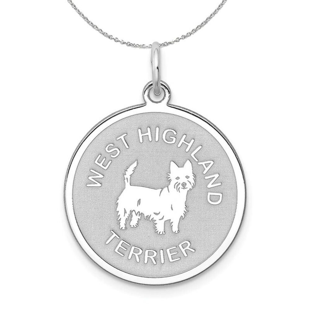 Silver Laser Etched West Highland Terrier 19mm Necklace - 24 In